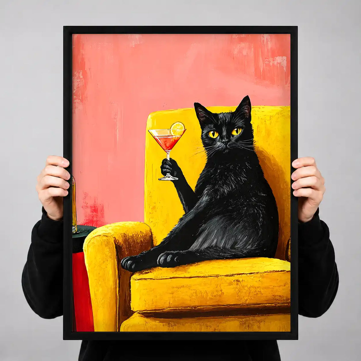 Black Cat On Yellow Chair Wall Art 3