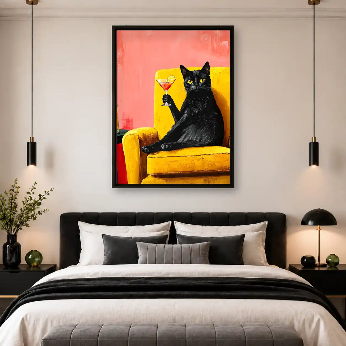 Black Cat On Yellow Chair Wall Art 4