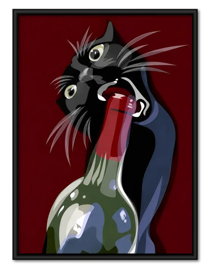 Black Cat Opening Wine Bottle Wall Art 1
