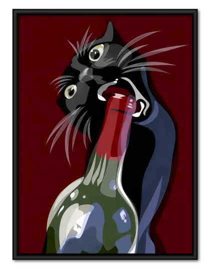 Black Cat Opening Wine Bottle Wall Art