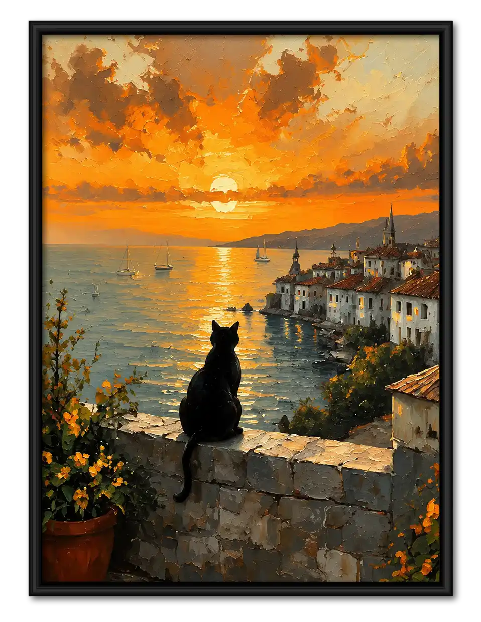 Black Cat Overlooking Golden Coast Wall Art 1