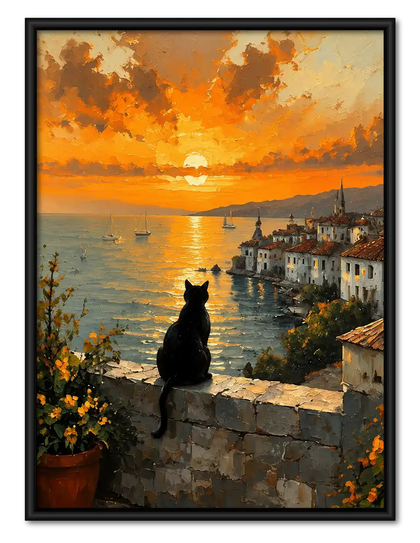 Black Cat Overlooking Golden Coast Wall Art