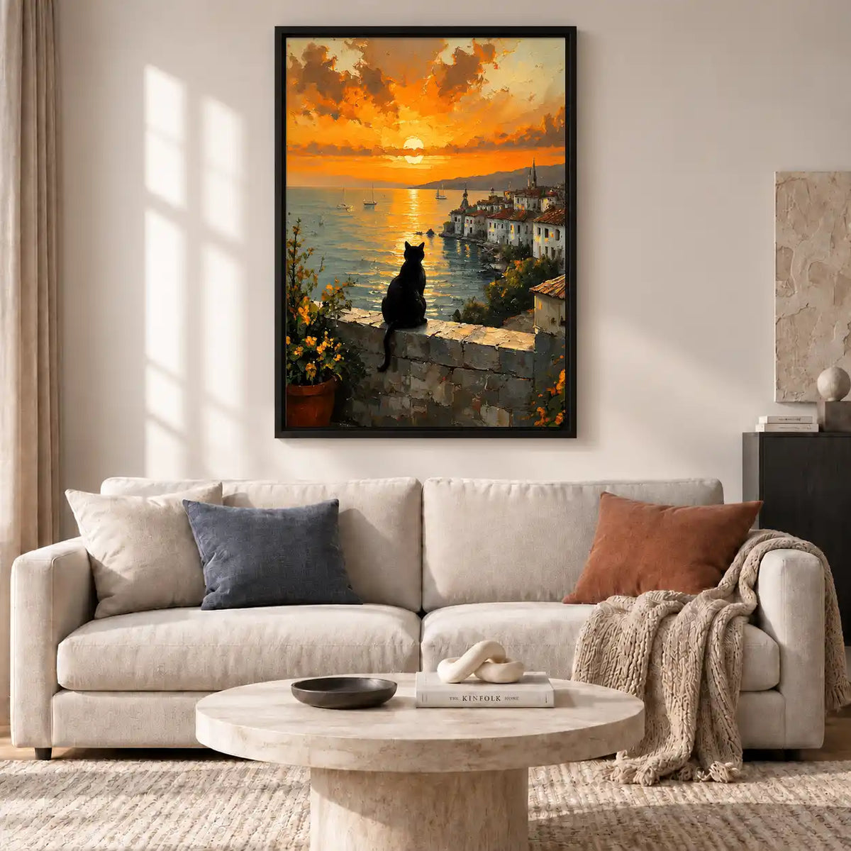 Black Cat Overlooking Golden Coast Wall Art 2