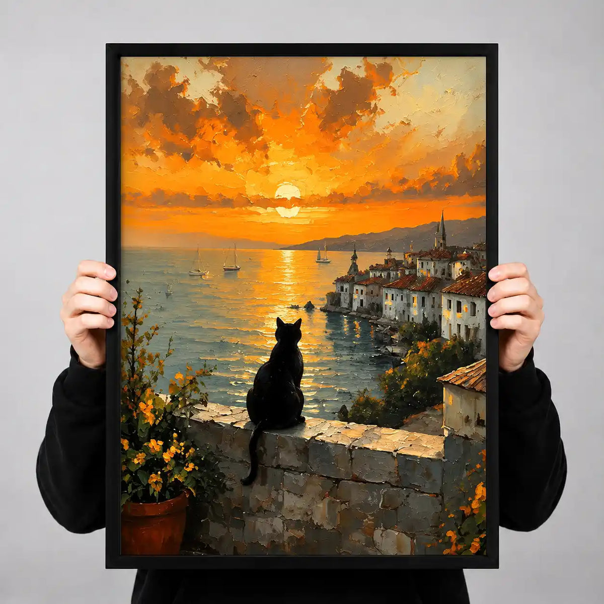 Black Cat Overlooking Golden Coast Wall Art 3