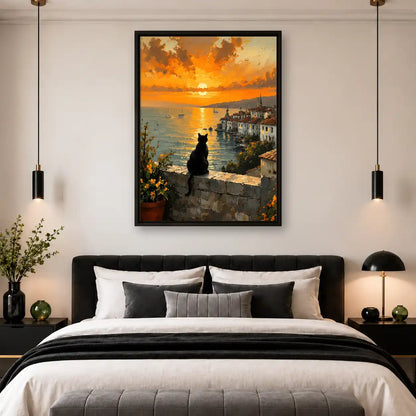 Black Cat Overlooking Golden Coast Wall Art 4