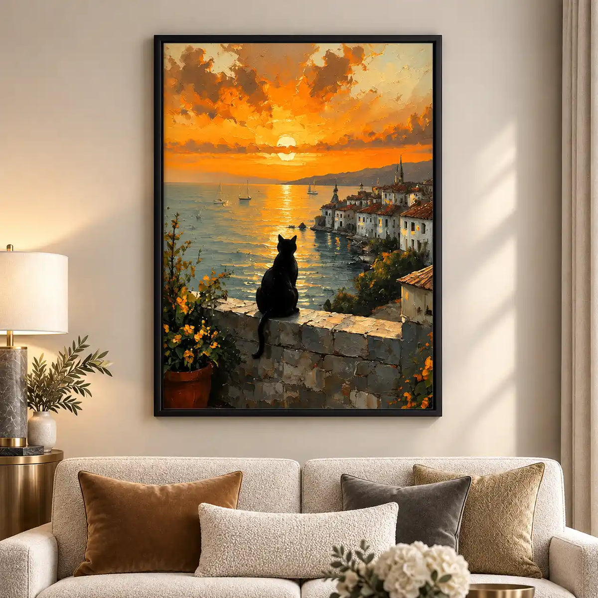 Black Cat Overlooking Golden Coast Wall Art 5