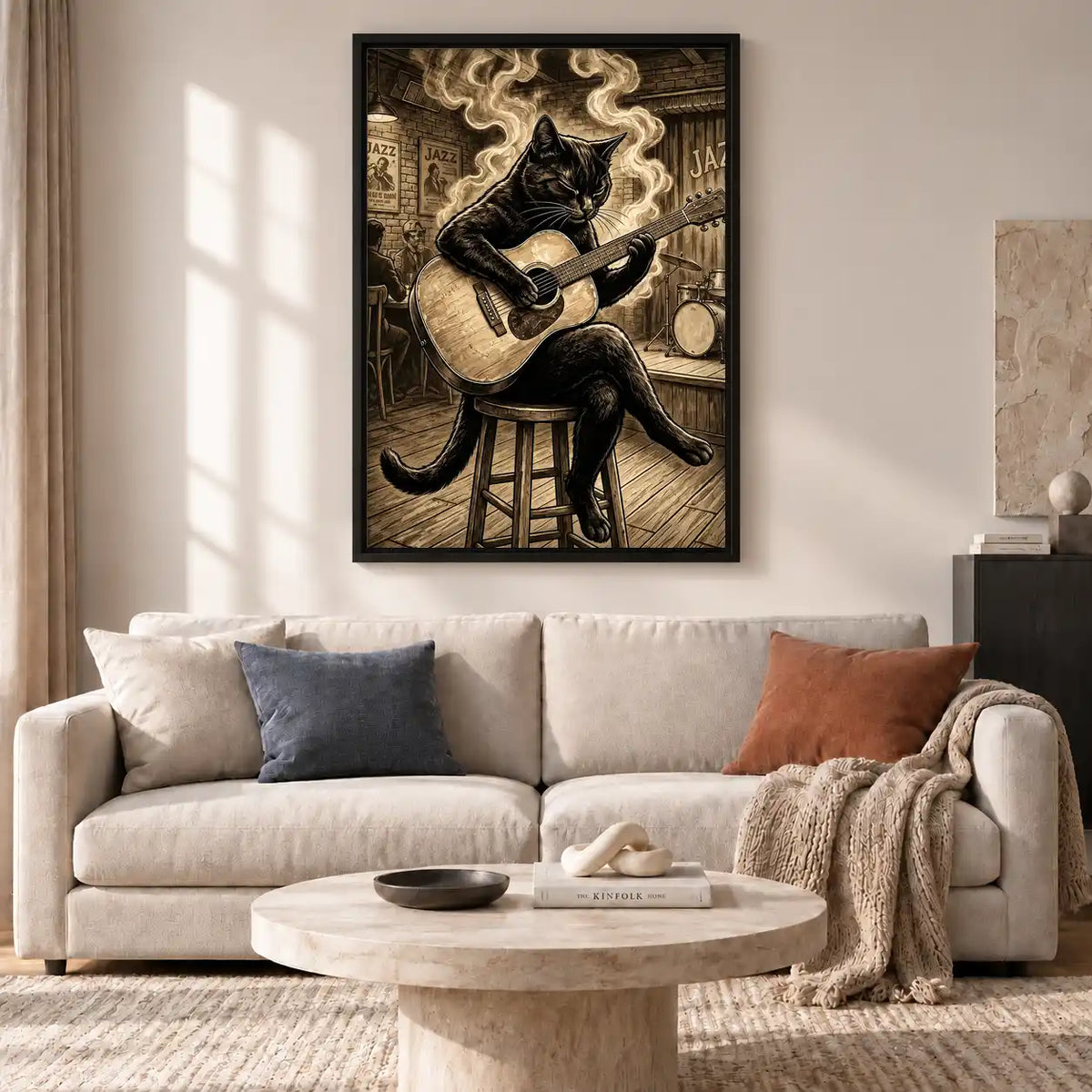 Black Cat Playing Jazz Guitar Wall Art 2