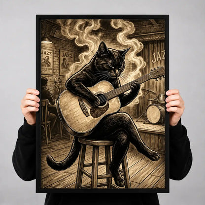 Black Cat Playing Jazz Guitar Wall Art 3