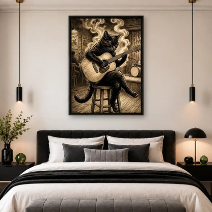 Black Cat Playing Jazz Guitar Wall Art 4