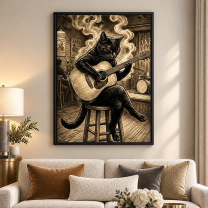 Black Cat Playing Jazz Guitar Wall Art 5