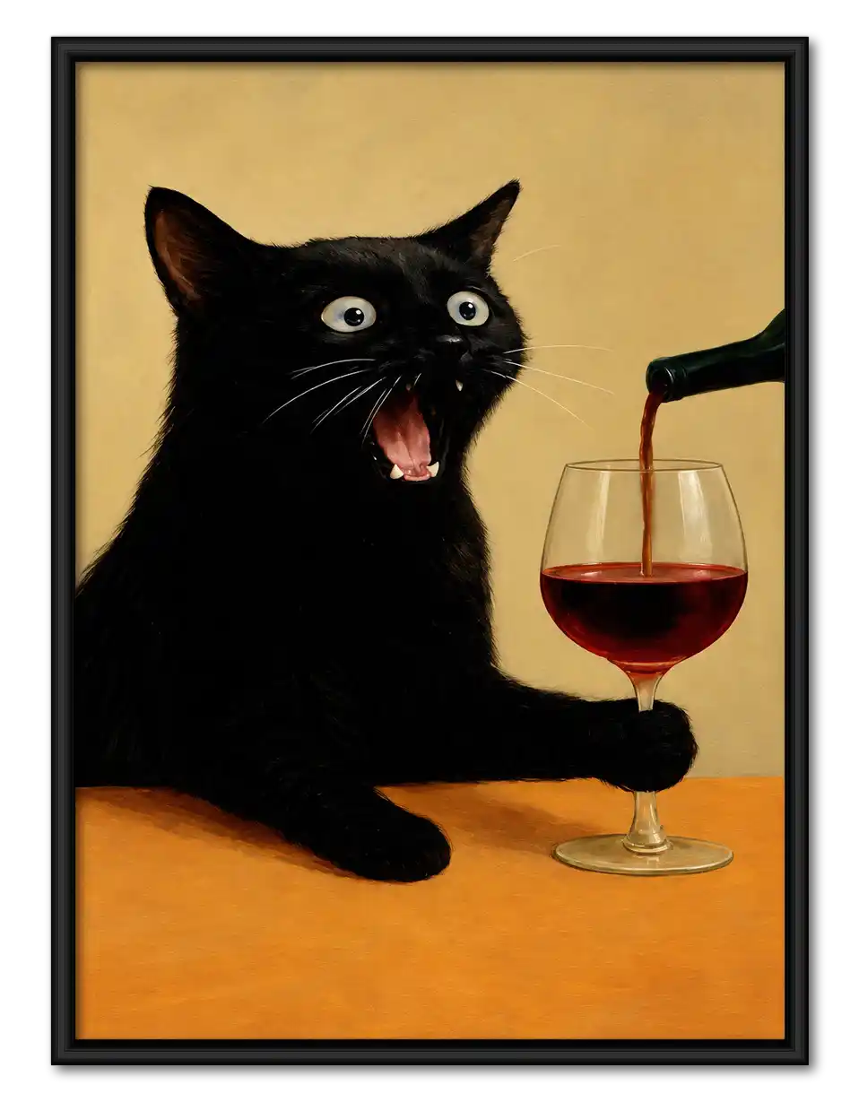 Black Cat Pouring Red Wine Wall Art 1