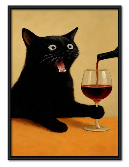 Black Cat Pouring Red Wine Wall Art