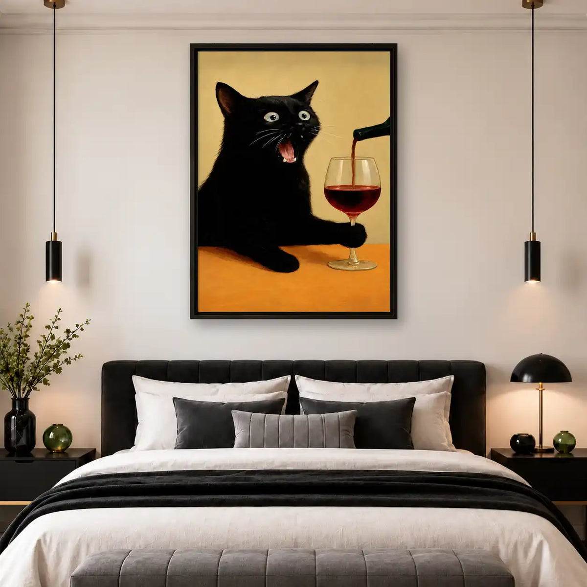 Black Cat Pouring Red Wine Wall Art 4