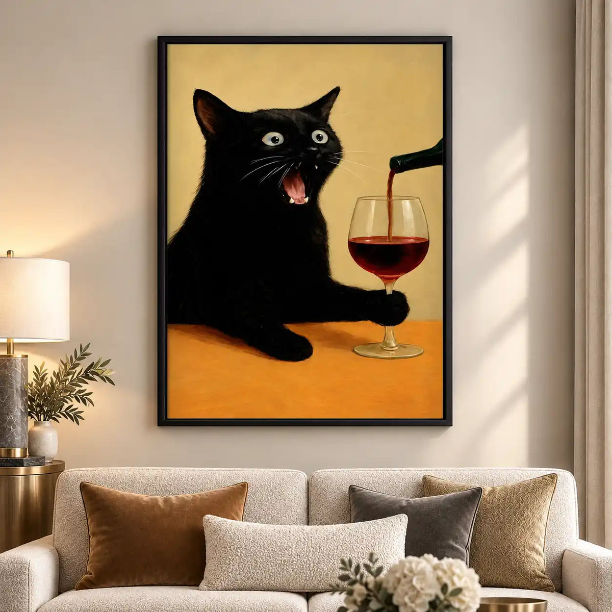 Black Cat Pouring Red Wine Wall Art 5