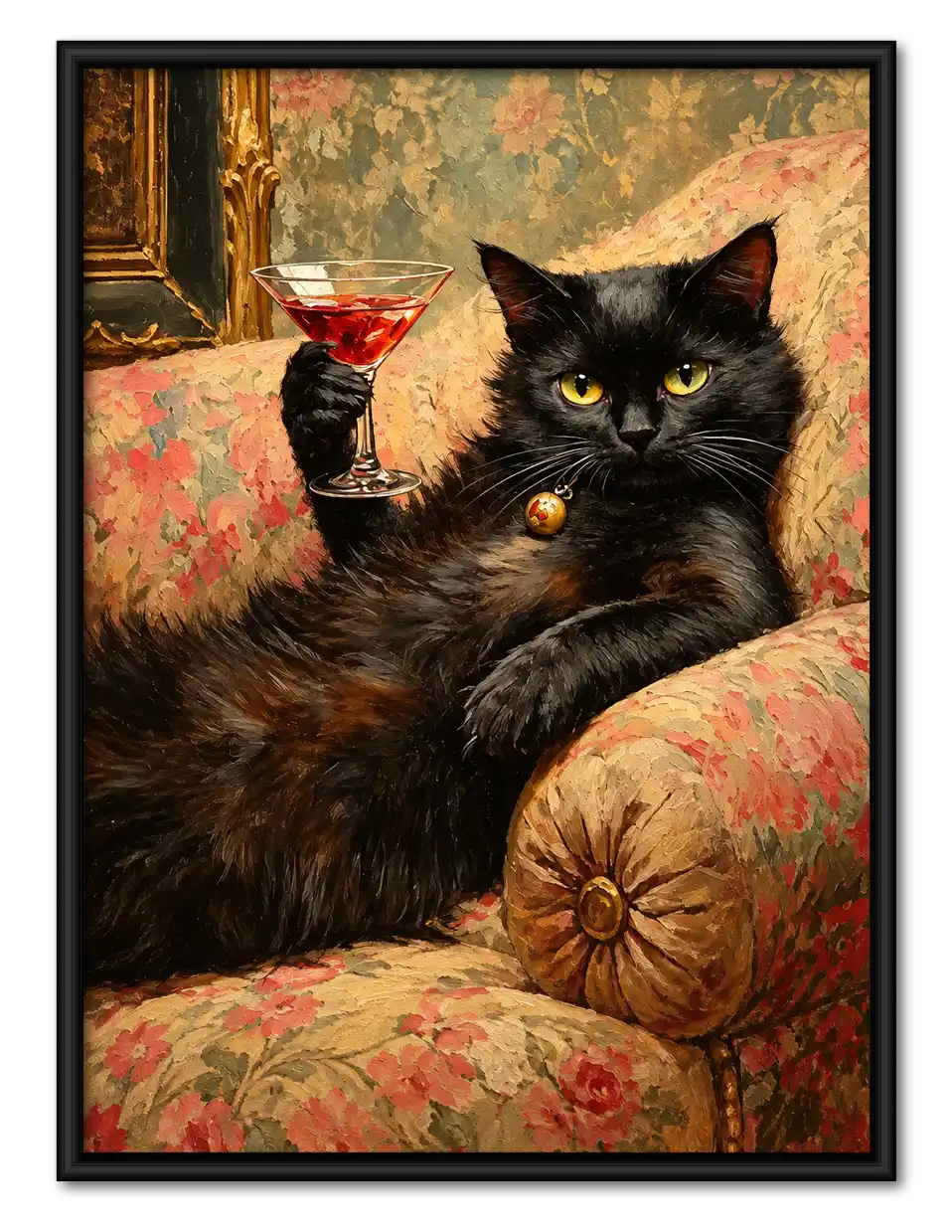Black Cat Raising Red Cocktail Wall Art 1