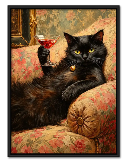 Black Cat Raising Red Cocktail Wall Art