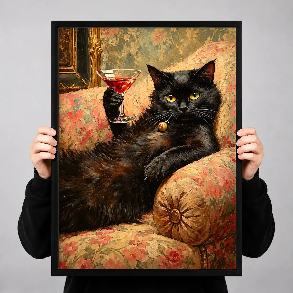 Black Cat Raising Red Cocktail Wall Art 3
