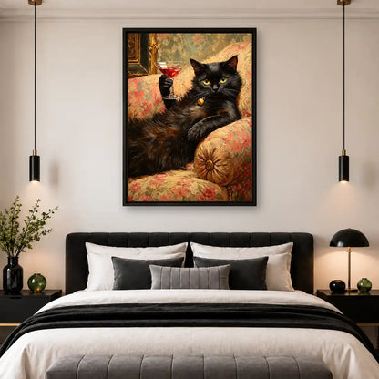 Black Cat Raising Red Cocktail Wall Art 4