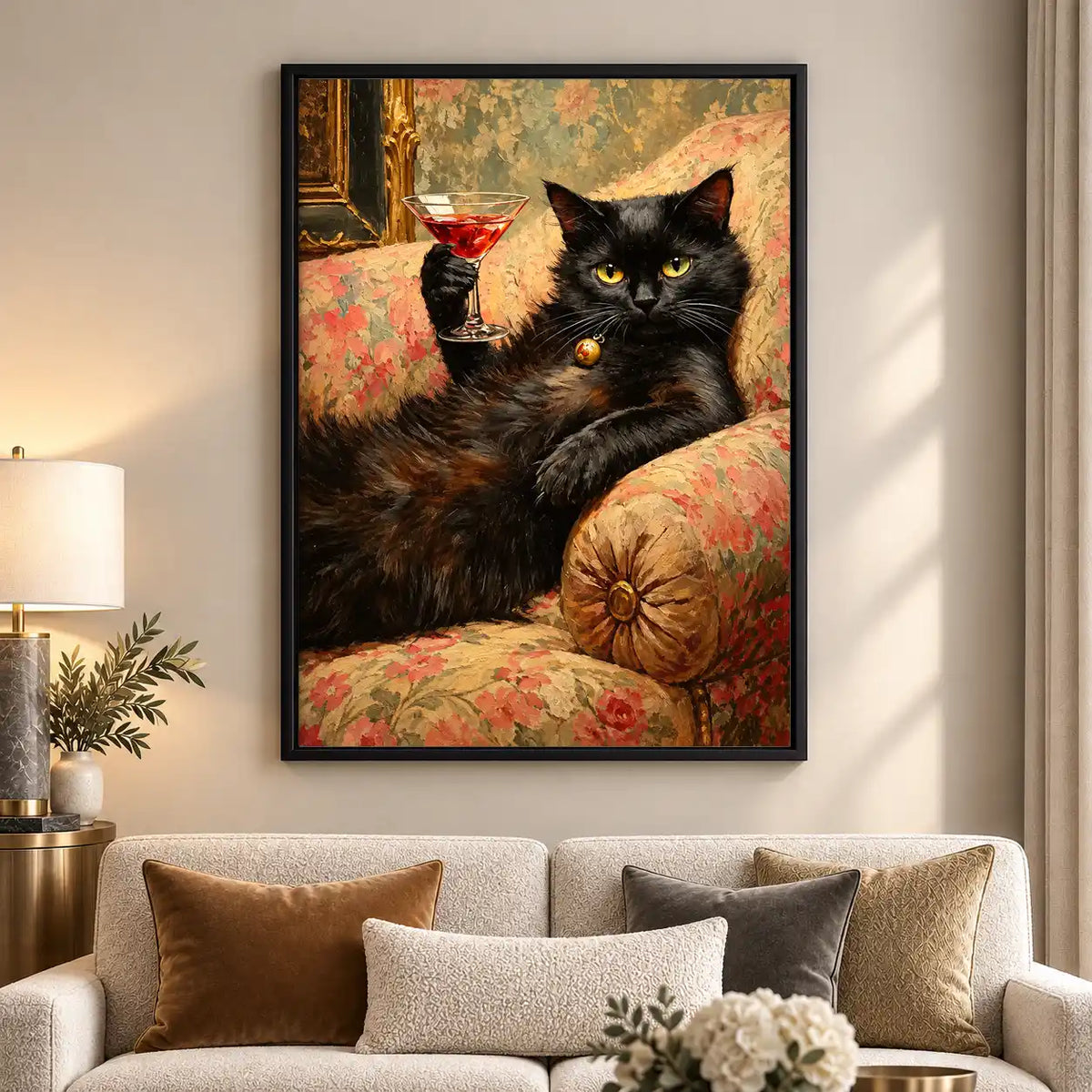 Black Cat Raising Red Cocktail Wall Art 5