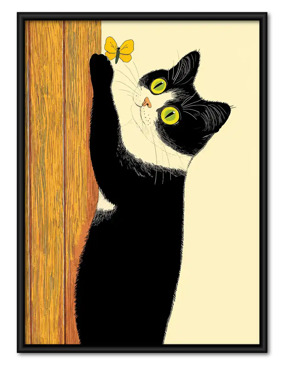 Black Cat Reaching For Butterfly Wall Art 1