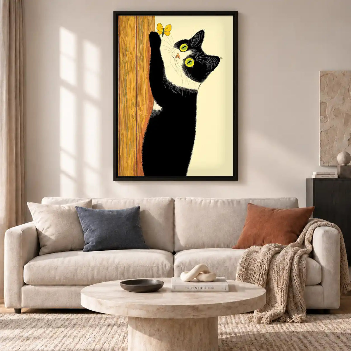 Black Cat Reaching For Butterfly Wall Art 2