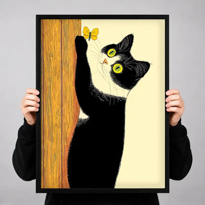 Black Cat Reaching For Butterfly Wall Art 3
