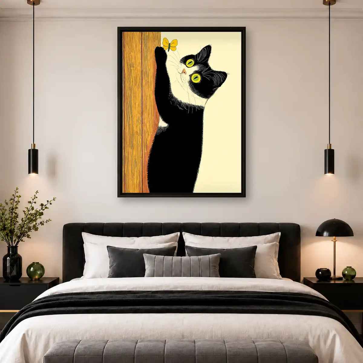 Black Cat Reaching For Butterfly Wall Art 4