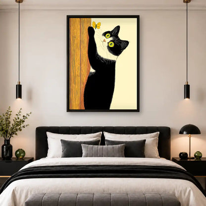 Black Cat Reaching For Butterfly Wall Art 4