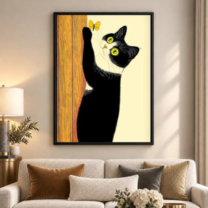 Black Cat Reaching For Butterfly Wall Art 5