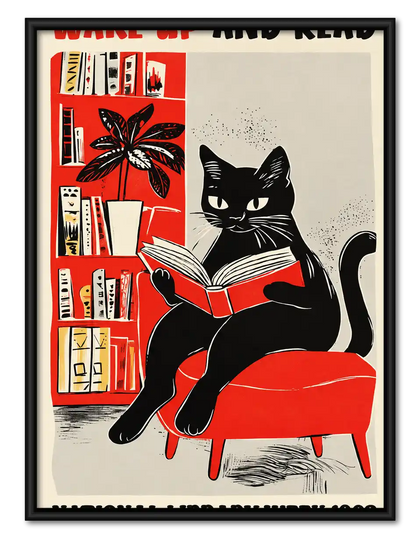 Black Cat Reading Lounge Wall Art