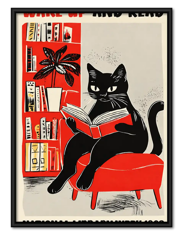 Black Cat Reading Lounge Wall Art