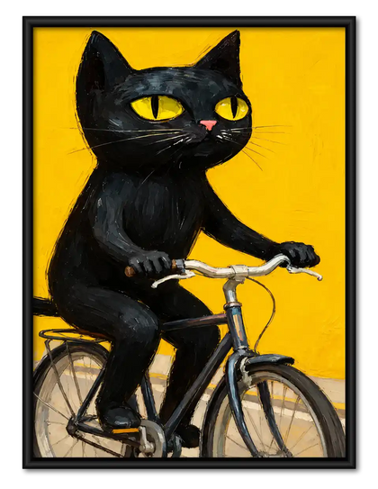 Black Cat Riding Bicycle Wall Art