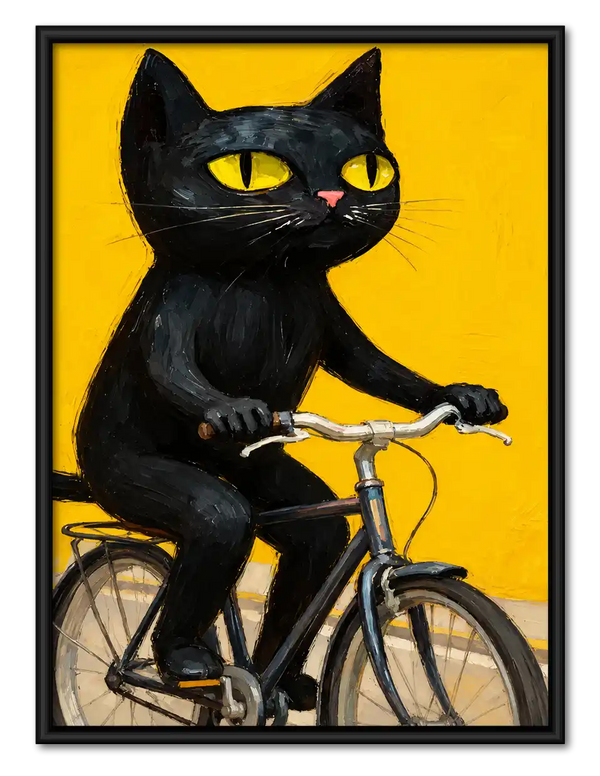 Black Cat Riding Bicycle Wall Art