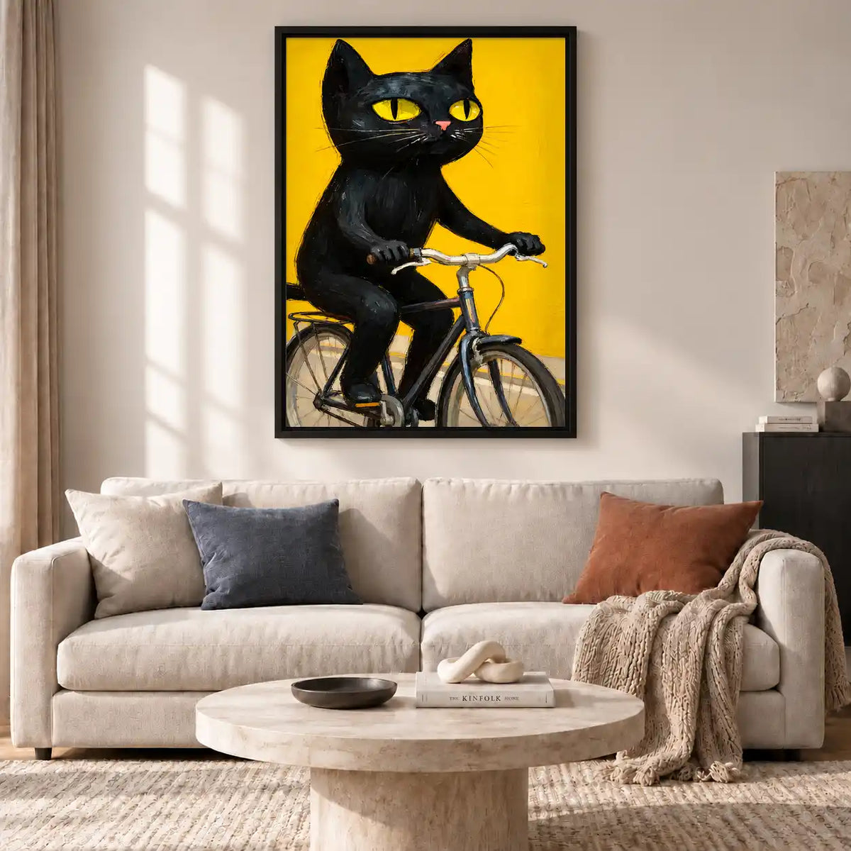 Black Cat Riding Bicycle Wall Art 2
