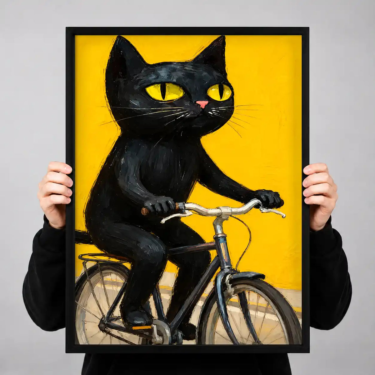 Black Cat Riding Bicycle Wall Art 3