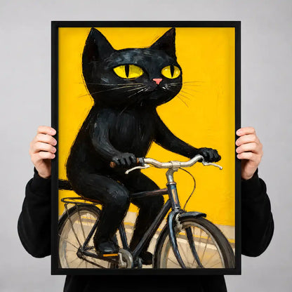 Black Cat Riding Bicycle Wall Art 3