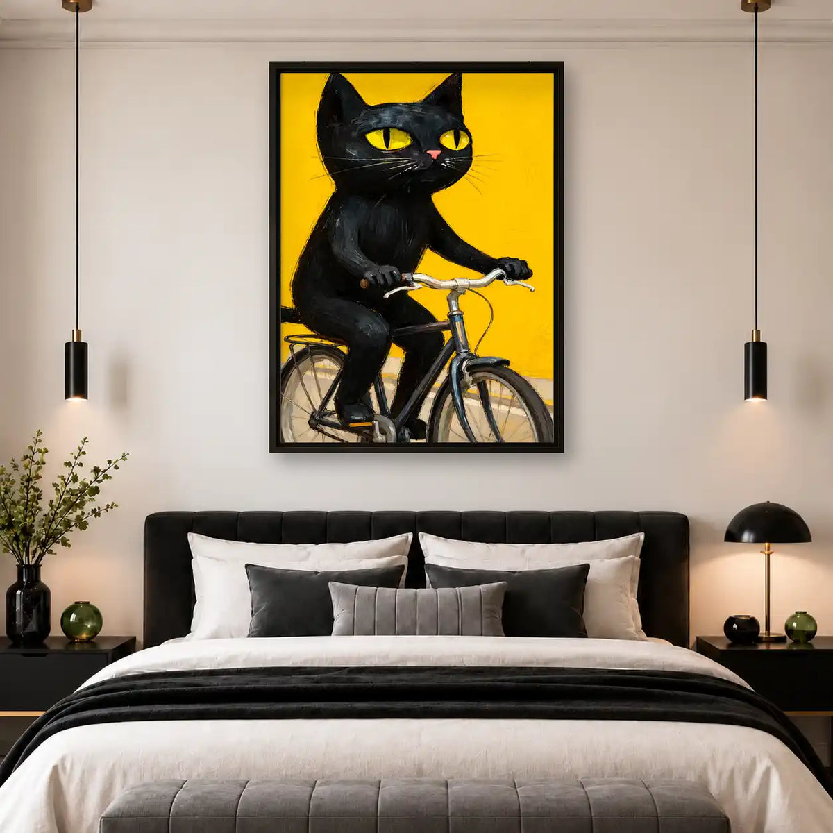 Black Cat Riding Bicycle Wall Art 4