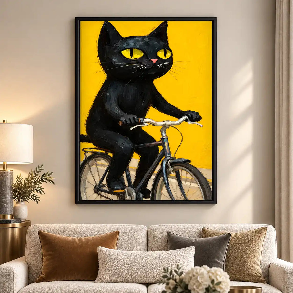 Black Cat Riding Bicycle Wall Art 5