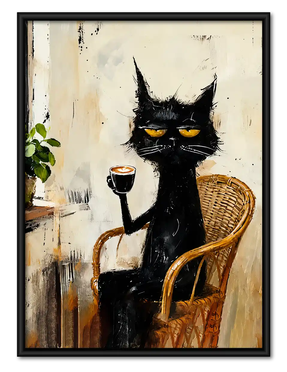 Black Cat Sipping Red Wine Wall Art 1