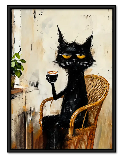 Black Cat Sipping Red Wine Wall Art