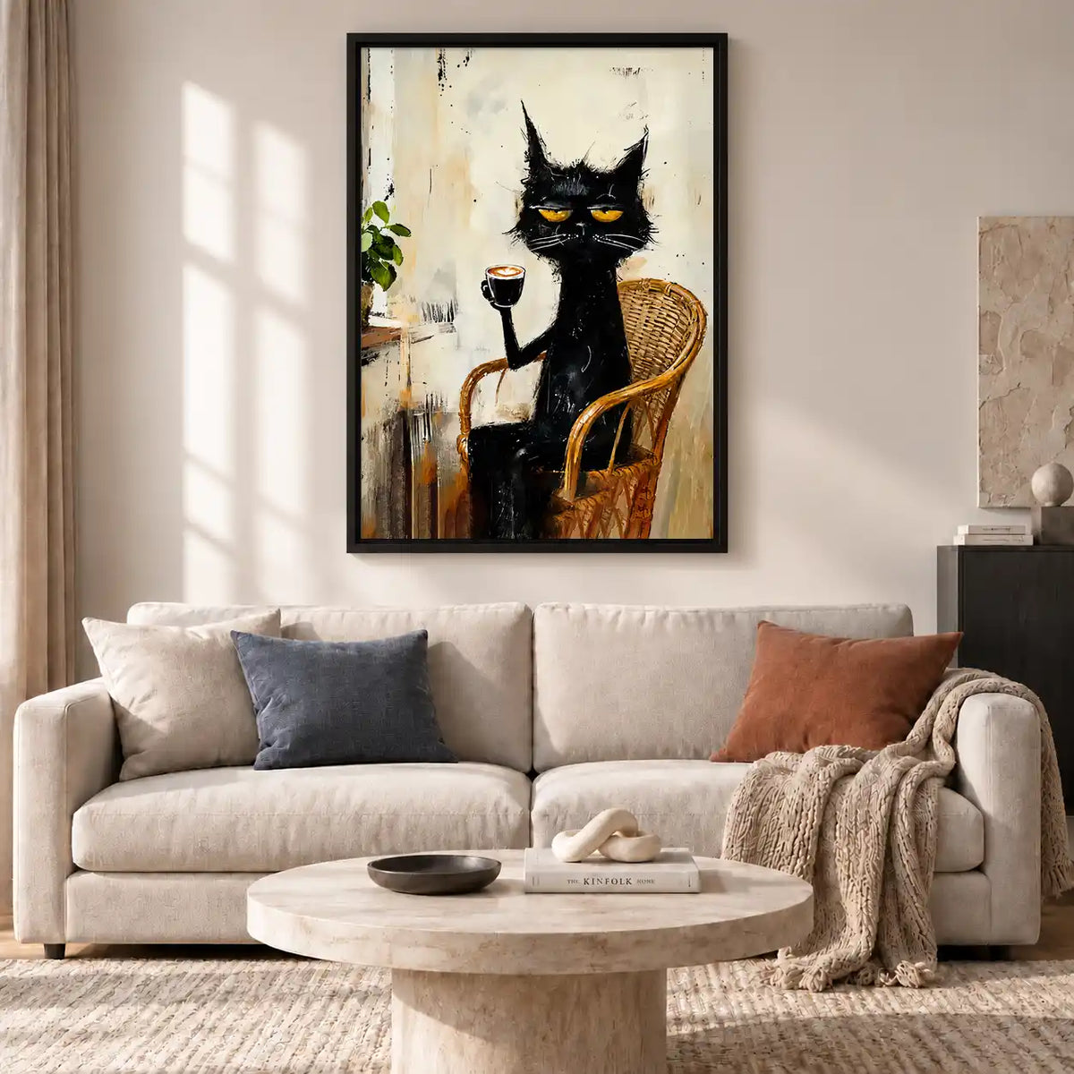 Black Cat Sipping Red Wine Wall Art 2