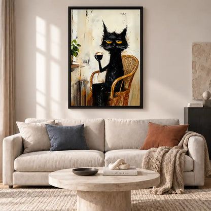 Black Cat Sipping Red Wine Wall Art 2