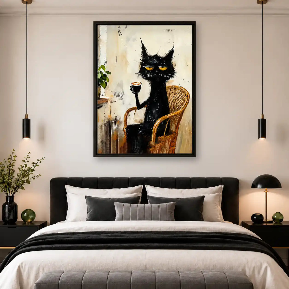 Black Cat Sipping Red Wine Wall Art 4