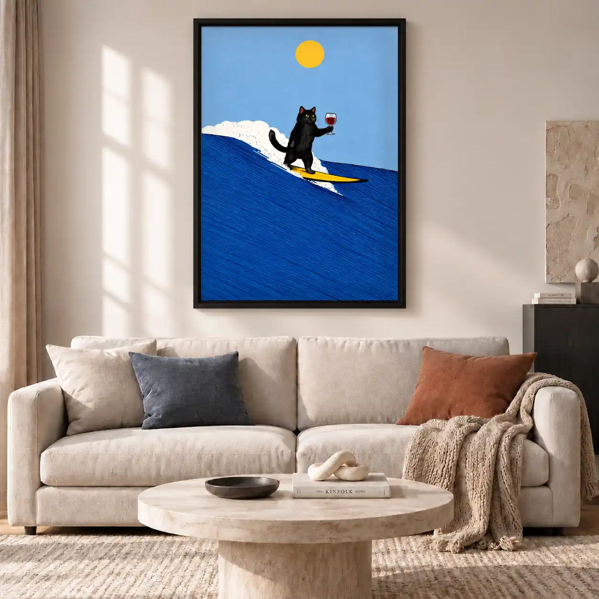 Black Cat Surfing With Wine Wall Art 2