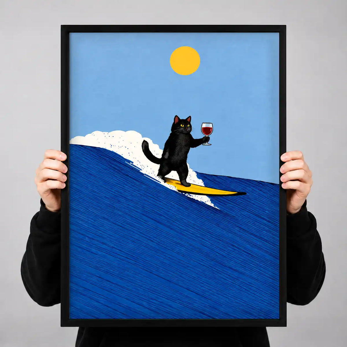 Black Cat Surfing With Wine Wall Art 3