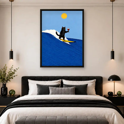 Black Cat Surfing With Wine Wall Art 4