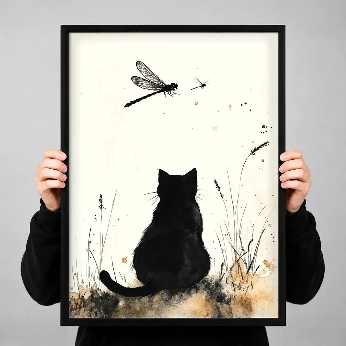 Black Cat Watching Dragonflies Wall Art 3