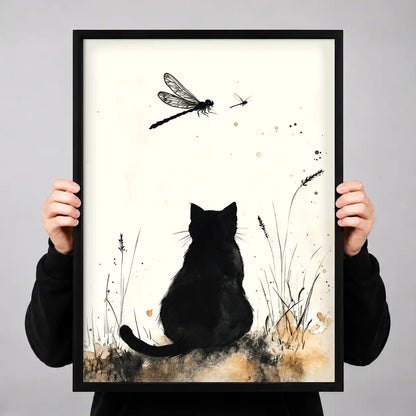 Black Cat Watching Dragonflies Wall Art 3