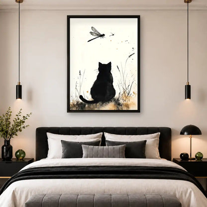 Black Cat Watching Dragonflies Wall Art 4