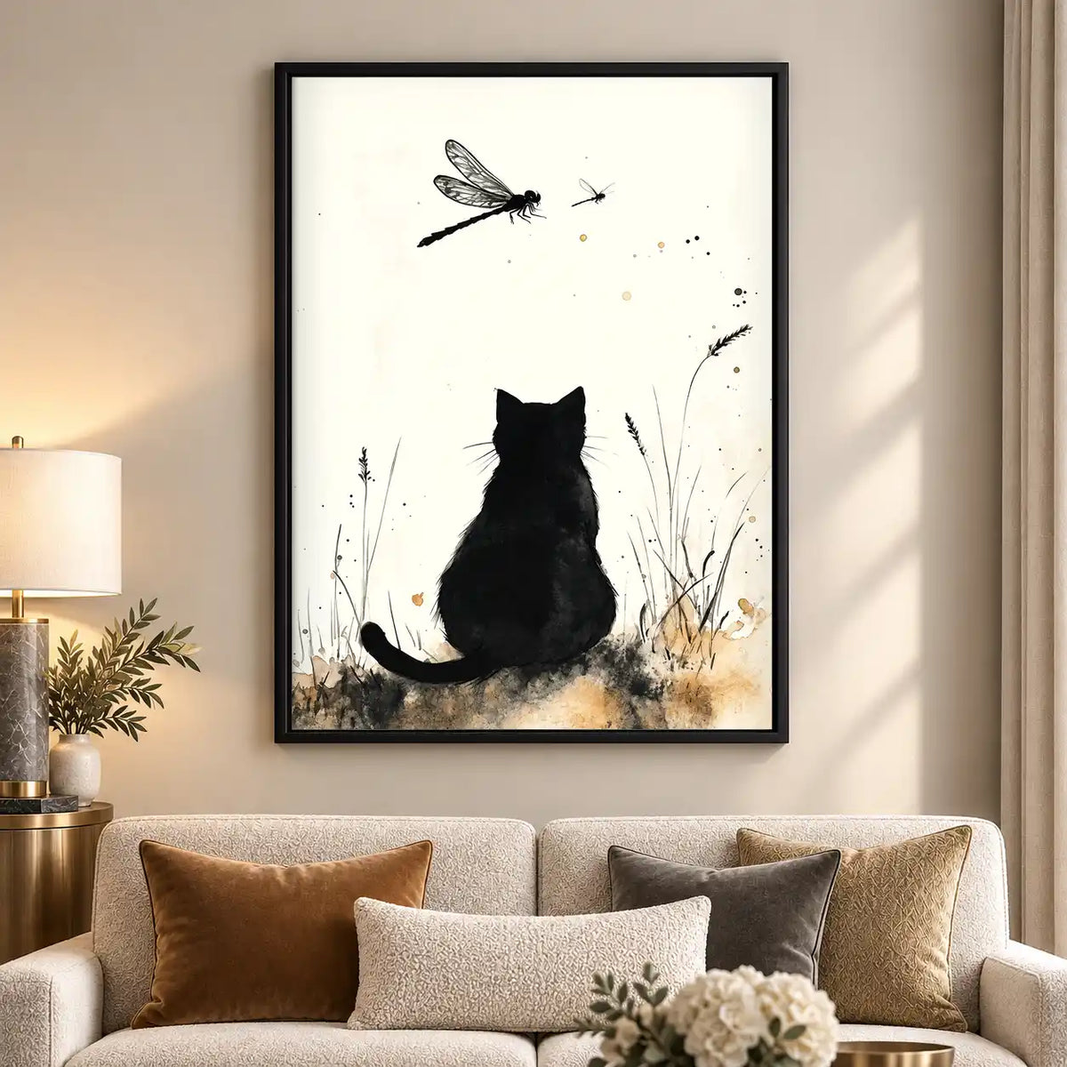 Black Cat Watching Dragonflies Wall Art 5